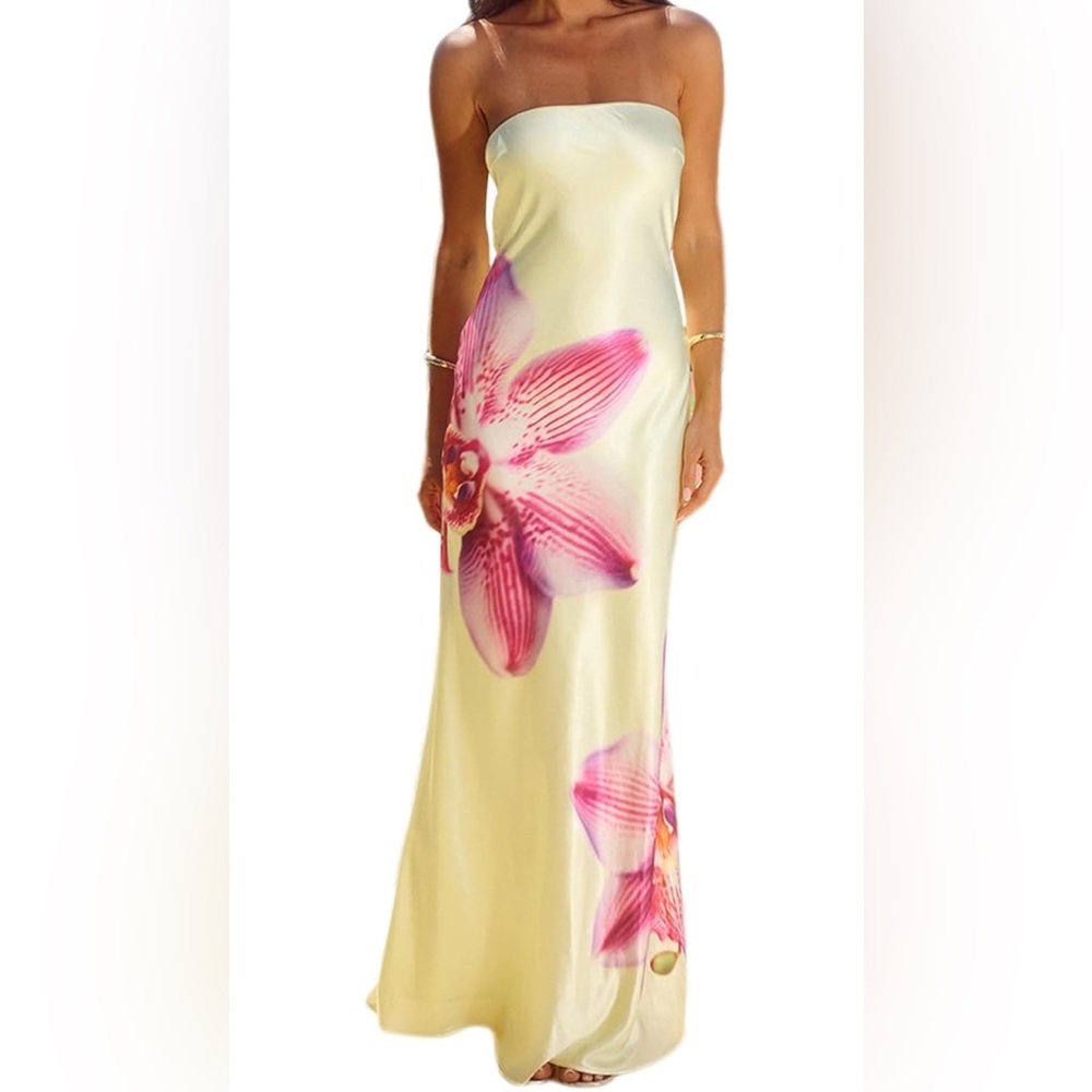 Floral Maxi Dress with Pink Orchid Design